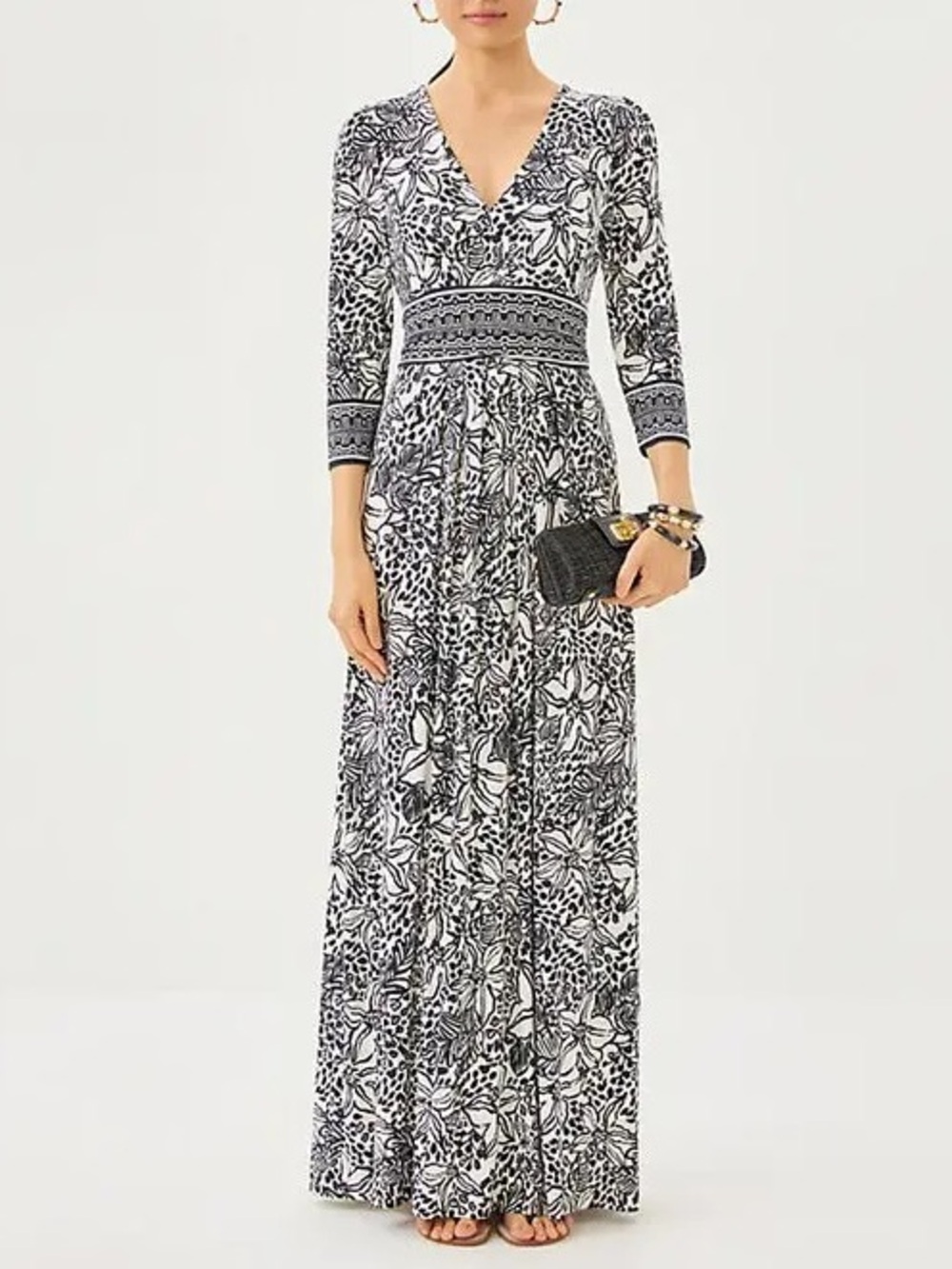 Lilly Pulitzer Roslynne V-Neck Maxi Dress Black & White Size 12